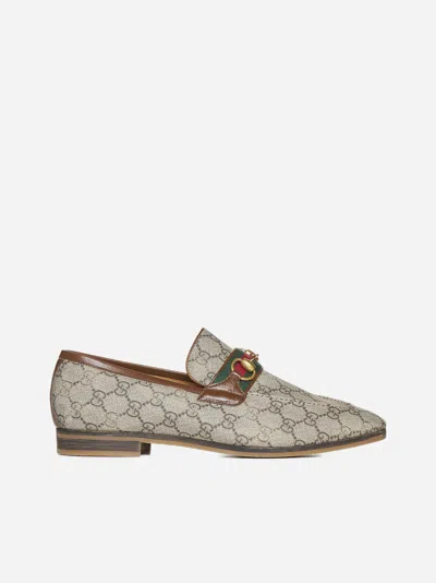 Shop Gucci Gg Fabric Loafers In Beige,ebony