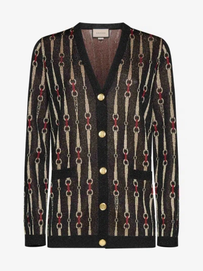 Shop Gucci Lame' Viscose Blend Kind Cardigan In Black,multicolor