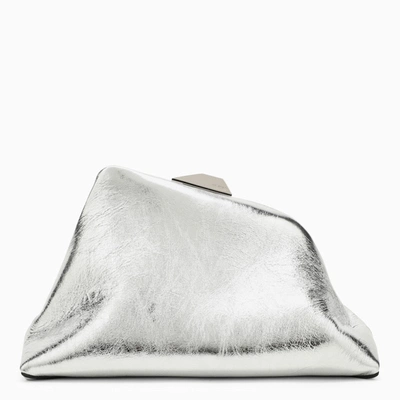 Shop Attico The  Day Off Silver Leather Clutch Bag In Metal