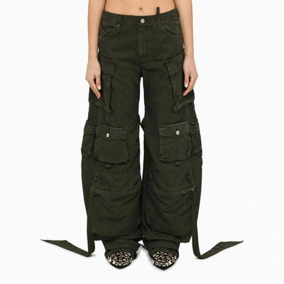 Shop Attico Dark Green Cotton Cargo Trousers