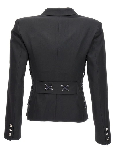 Shop Alessandra Rich Single Breast Lace-up Blazer Jacket In Black