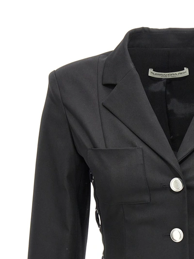 Alessandra Rich Tailored Fit Lace-up Blazer Jacket In Black