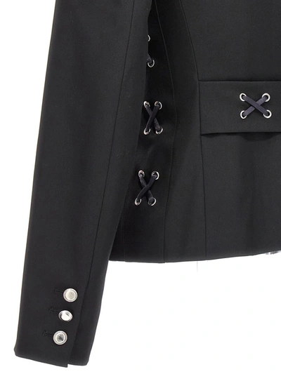 Shop Alessandra Rich Single Breast Lace-up Blazer Jacket In Black