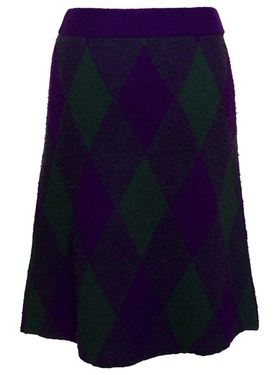Shop Burberry Midi Purple Skirt With Argyle Print In Wool Woman In Violet