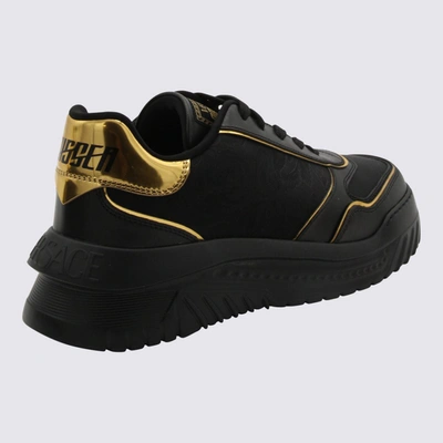 Shop Versace Black And Gold Leather Odissea Sneakers