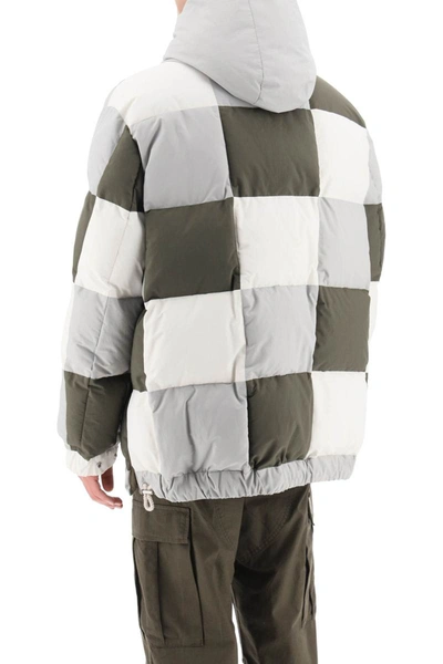 Shop Sacai Hooded Puffer Jacket With Checkerboard Pattern In Multicolor