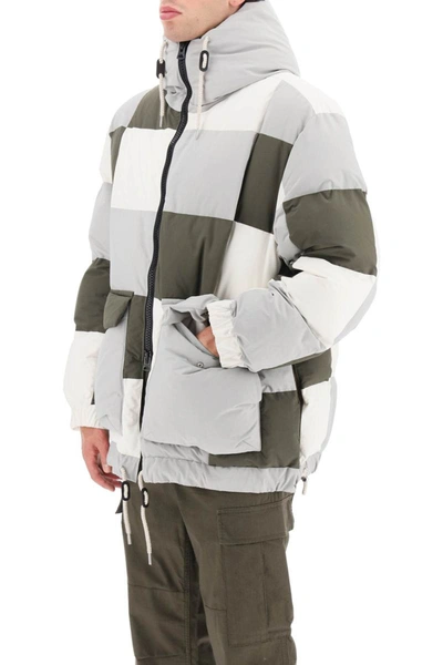 Shop Sacai Hooded Puffer Jacket With Checkerboard Pattern In Multicolor