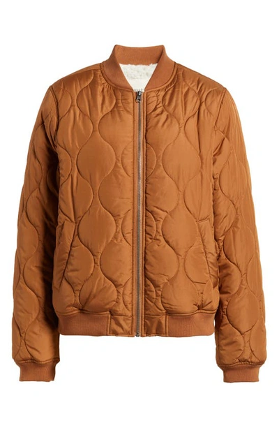 Shop Thread & Supply Faux Shearling Lined Quilted Bomber Jacket In Light Sienna
