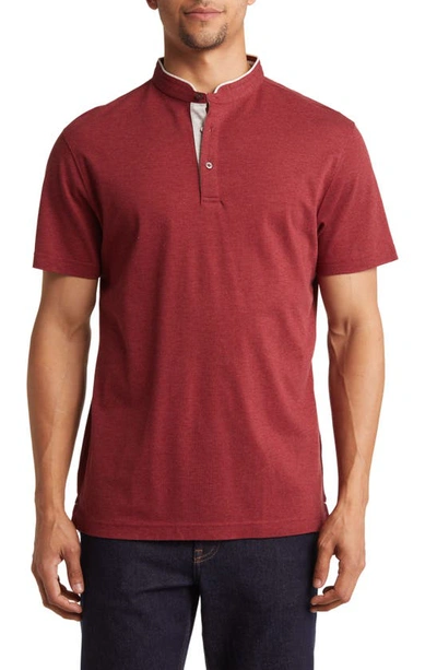 Shop Lorenzo Uomo Trim Fit Band Collar Short Sleeve Polo In Bordeaux