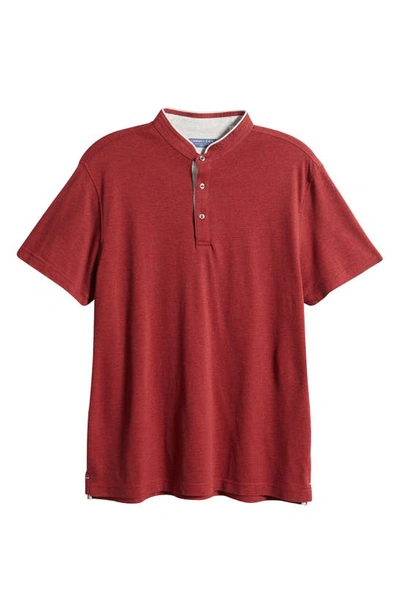 Shop Lorenzo Uomo Trim Fit Band Collar Short Sleeve Polo In Bordeaux