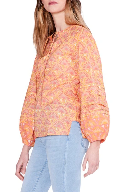 Shop Nic + Zoe Nic+zoe Swan Rays Tie Neck Cotton Blouse In Orange Multi