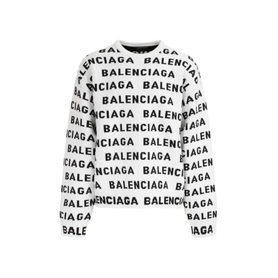 Shop Balenciaga All-over Crewneck Sweater In White