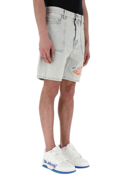 Shop Off-white Off White Man Denim Bermuda Shorts In Blue