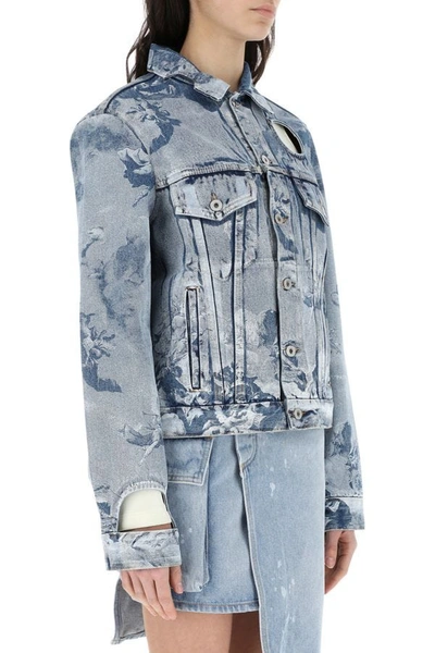 Shop Off-white Off White Woman Printed Denim Jacket In Multicolor