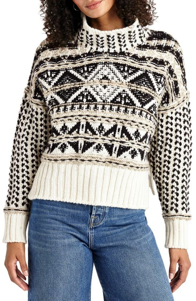 Shop Splendid Vail Wool Blend Funnel Neck Sweater In Black Ivory Multi