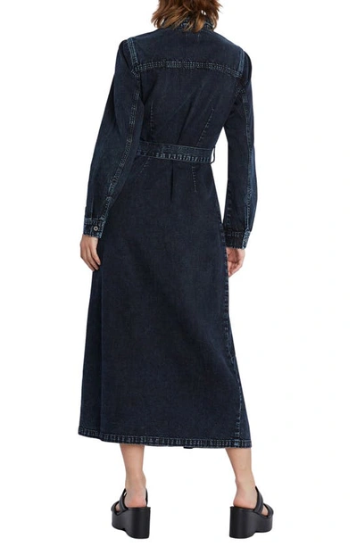 Wash Lab Denim Tie Waist Long Sleeve Denim Maxi Shirtdress In Slate Blue