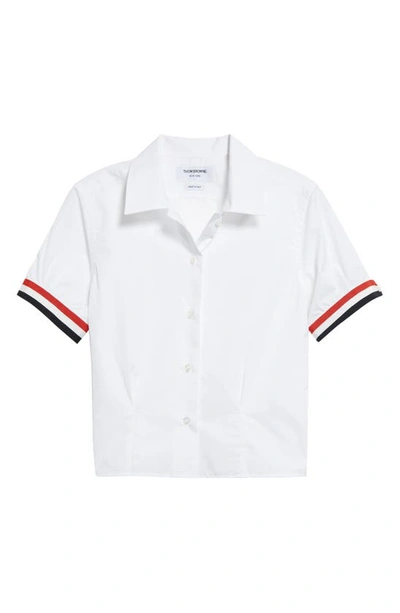 Shop Thom Browne Tricolor Trim Poplin Button-up Shirt In White