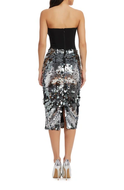 Dress The Population Robin Strapless Sequin Skirt Bodycon Dress In Silver Multi