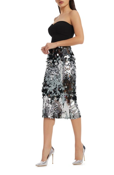 Dress The Population Robin Strapless Sequin Skirt Bodycon Dress In Silver Multi