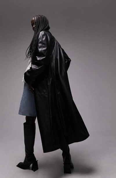 Shop Topshop Longline Faux Leather Coat In Black