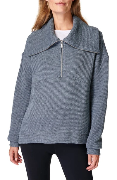 Shop Sweaty Betty Restful Bouclé Half Zip Pullover In Steel Blue