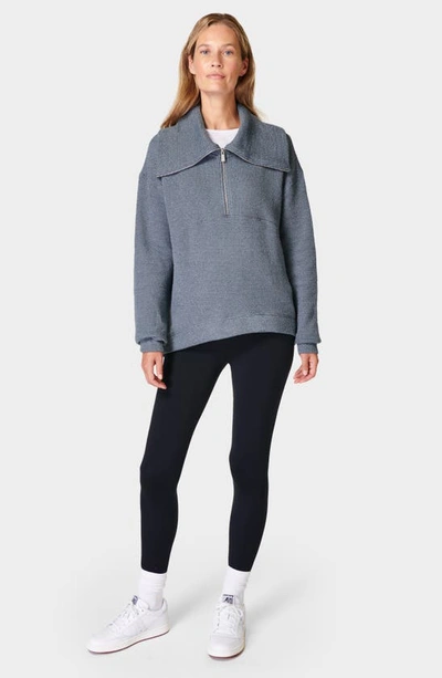 Shop Sweaty Betty Restful Bouclé Half Zip Pullover In Steel Blue