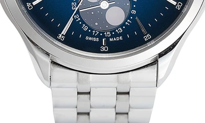 Shop Baume & Mercier Clifton Automatic Moon Phase Bracelet Watch, 42mm In Lacquered Blue