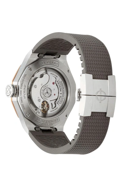 Shop Baume & Mercier Riviera 10720 Skeleton Rubber Strap Automatic Watch, 39mm In Smoked Gray