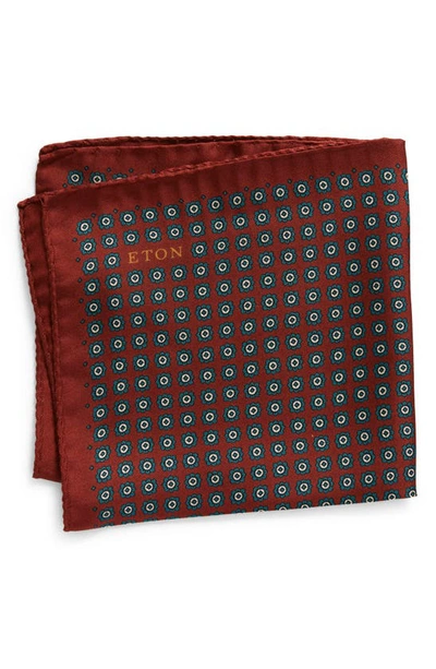 Shop Eton Geometric Silk Pocket Square In Medium Brown