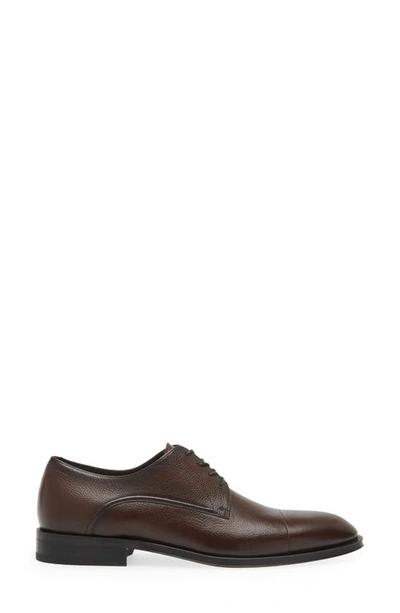 Shop Hugo Boss Boss Derrek Cap Toe Derby In Dark Brown