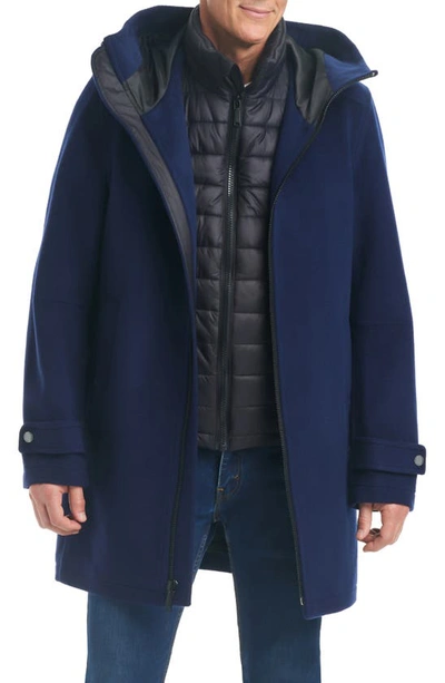 Shop Vince Camuto Systems Water Resistant Hooded Wool Blend 3-in-1 Coat In Navy