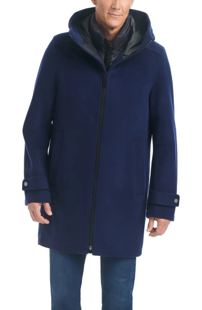 Shop Vince Camuto Systems Water Resistant Hooded Wool Blend 3-in-1 Coat In Navy