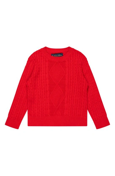 Shop Brooks Brothers Kids' Cable Cotton Crewneck Sweater In Red