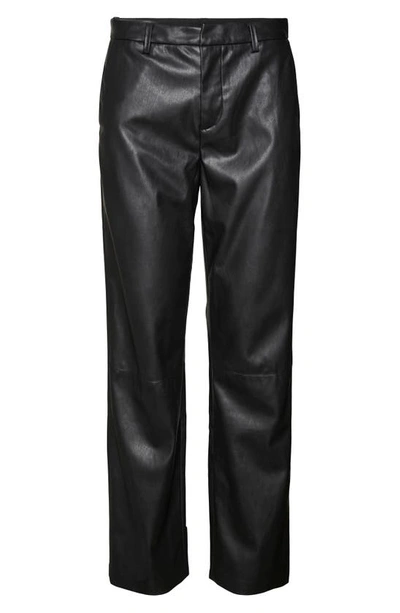 Shop Vero Moda Olympia Mid Rise Straight Leg Faux Leather Pants In Black