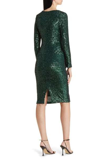 Shop Xscape Evenings Long Sleeve Sequin Cocktail Dress In Hunter