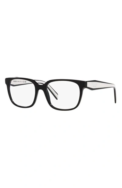 Prada 52mm Rectangular Optical Glasses In Black