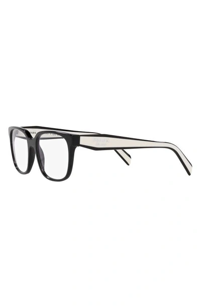 Prada 52mm Rectangular Optical Glasses In Black