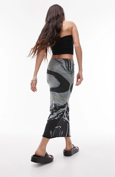 Shop Topshop Marble Pattern Midi Skirt In Grey Multi