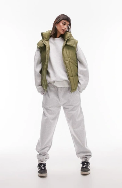 Shop Topshop Oversize Hooded Puffer Vest In Khaki