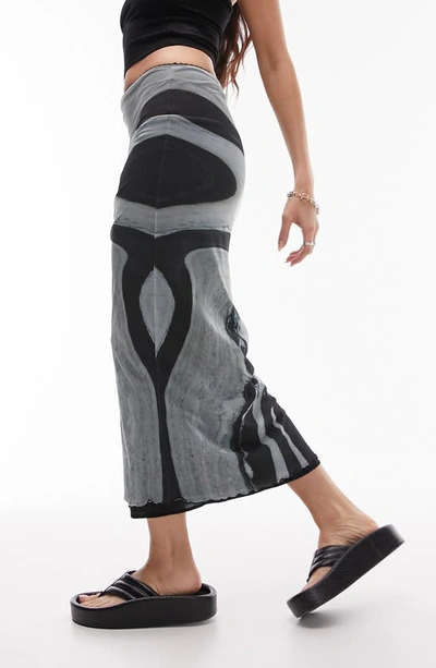 Shop Topshop Marble Pattern Midi Skirt In Grey Multi