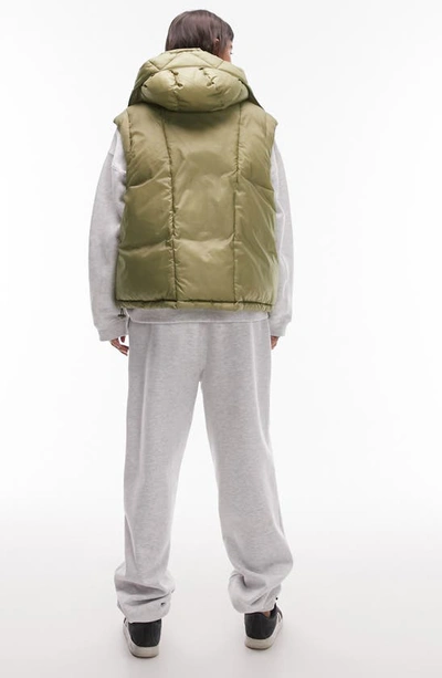 Shop Topshop Oversize Hooded Puffer Vest In Khaki