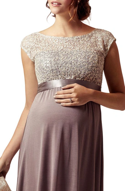 Shop Tiffany Rose Mia Embroidered Maternity Cocktail Dress In Dusky Truffle