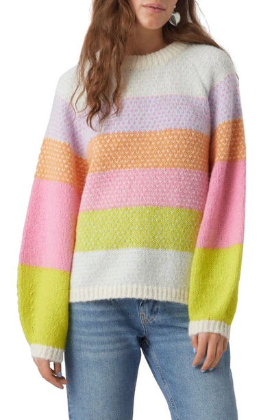 Shop Vero Moda Cruz Rainbow Stripe Crewneck Sweater In Birchdetail Skyway Multi