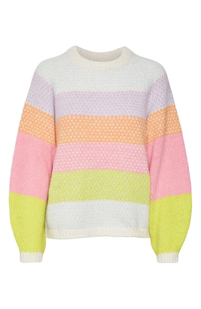 Shop Vero Moda Cruz Rainbow Stripe Crewneck Sweater In Birchdetail Skyway Multi