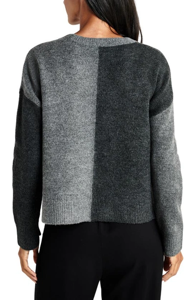 Shop Splendid Amy Colorblock Crewneck Sweater In Charcoal Heather/ Grey Combo