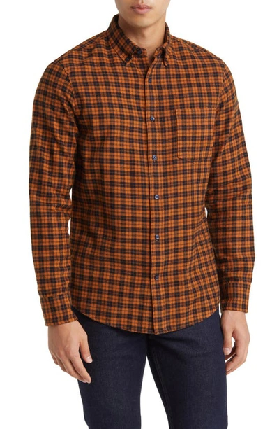 Shop Nordstrom Marcus Trim Fit Check Flannel Button-down Shirt In Rust Pecan-black Marcus Check