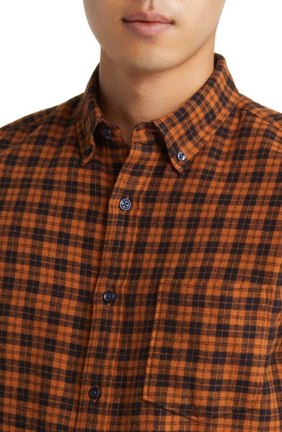 Shop Nordstrom Marcus Trim Fit Check Flannel Button-down Shirt In Rust Pecan-black Marcus Check