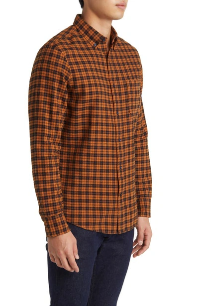 Shop Nordstrom Marcus Trim Fit Check Flannel Button-down Shirt In Rust Pecan-black Marcus Check