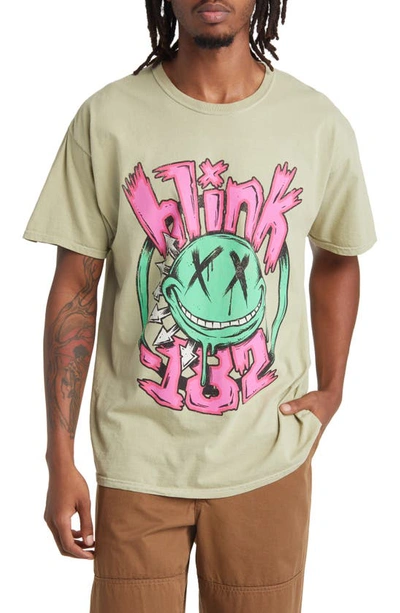 Shop Merch Traffic Blink 182 Green Smiley Graphic T-shirt In Sand Color Pigment Wash