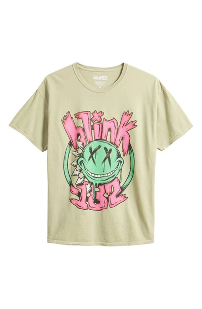 Shop Merch Traffic Blink 182 Green Smiley Graphic T-shirt In Sand Color Pigment Wash